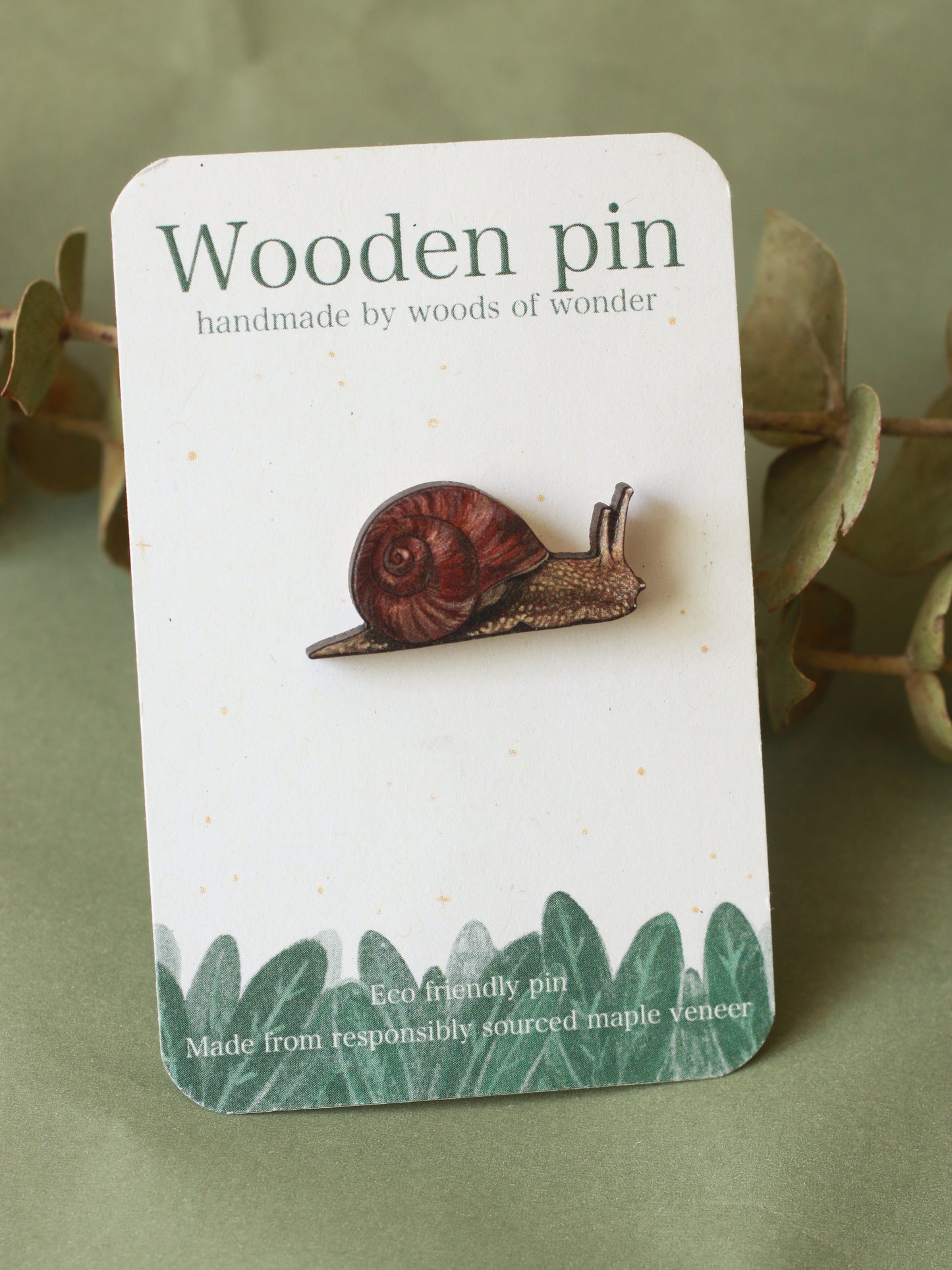 Snail pin - wooden snail brooch