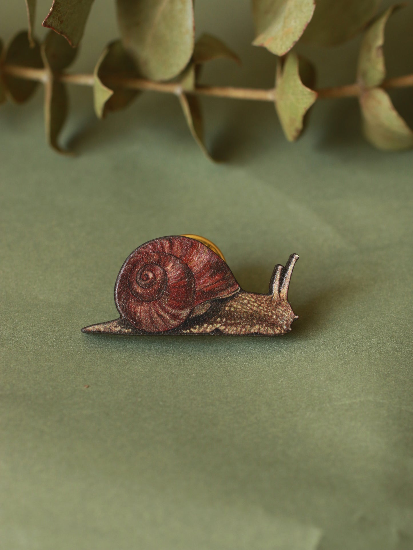 Snail pin - wooden snail brooch