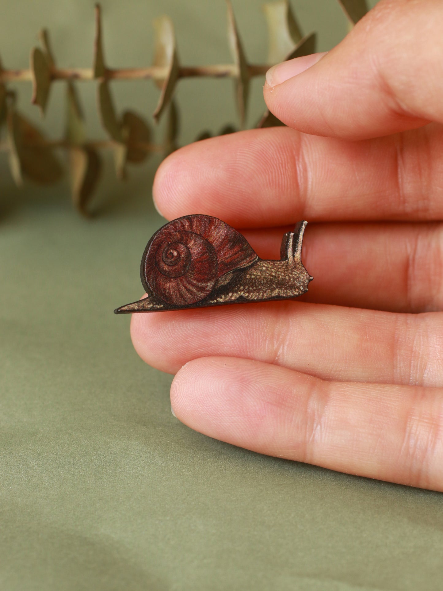 Snail pin - wooden snail brooch
