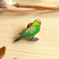 Green budgie pin - wooden Parrot brooch