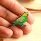 Green budgie pin - wooden Parrot brooch