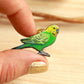 Green budgie pin - wooden Parrot brooch