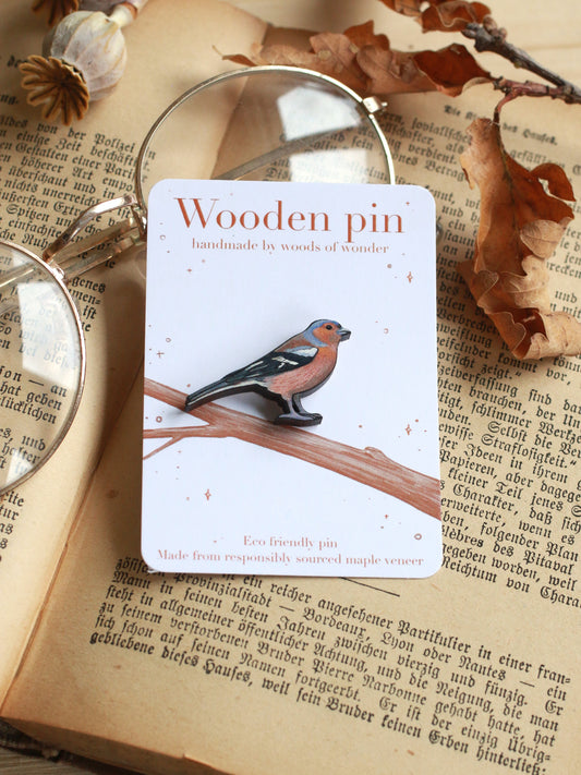 Chaffinch pin - wooden bird brooch