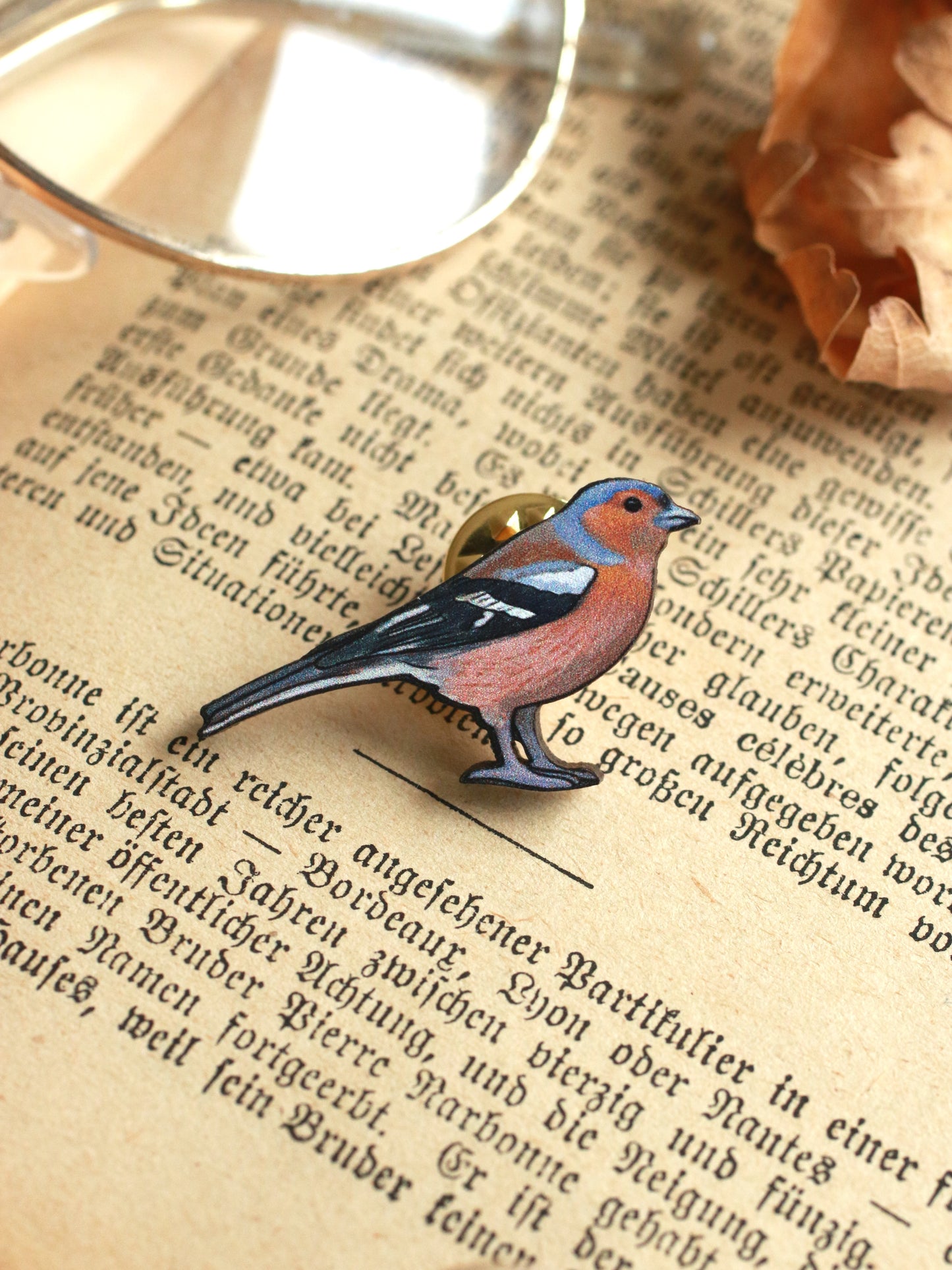 Chaffinch pin - wooden bird brooch