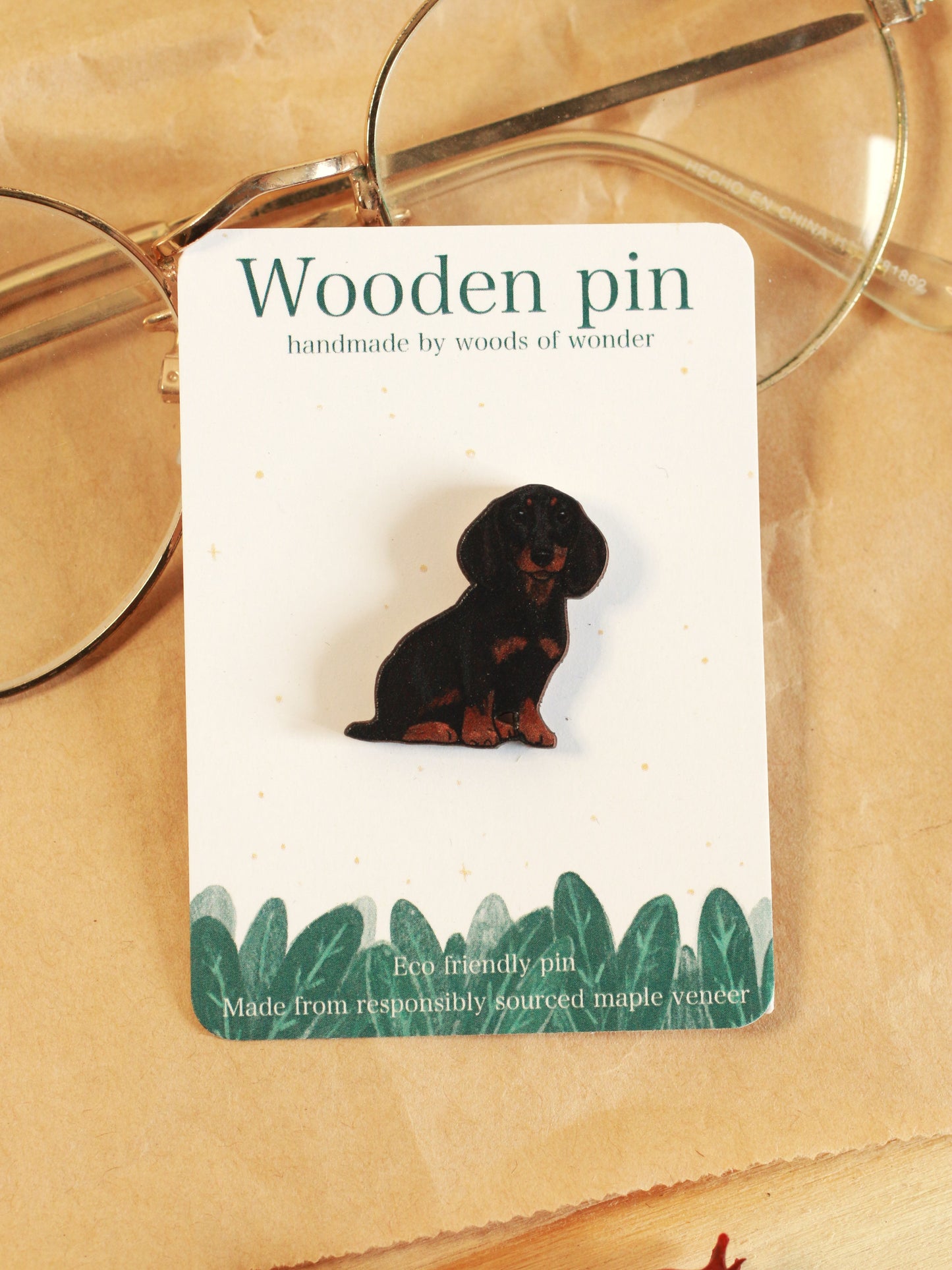 Dachshund pin - wooden dog brooch