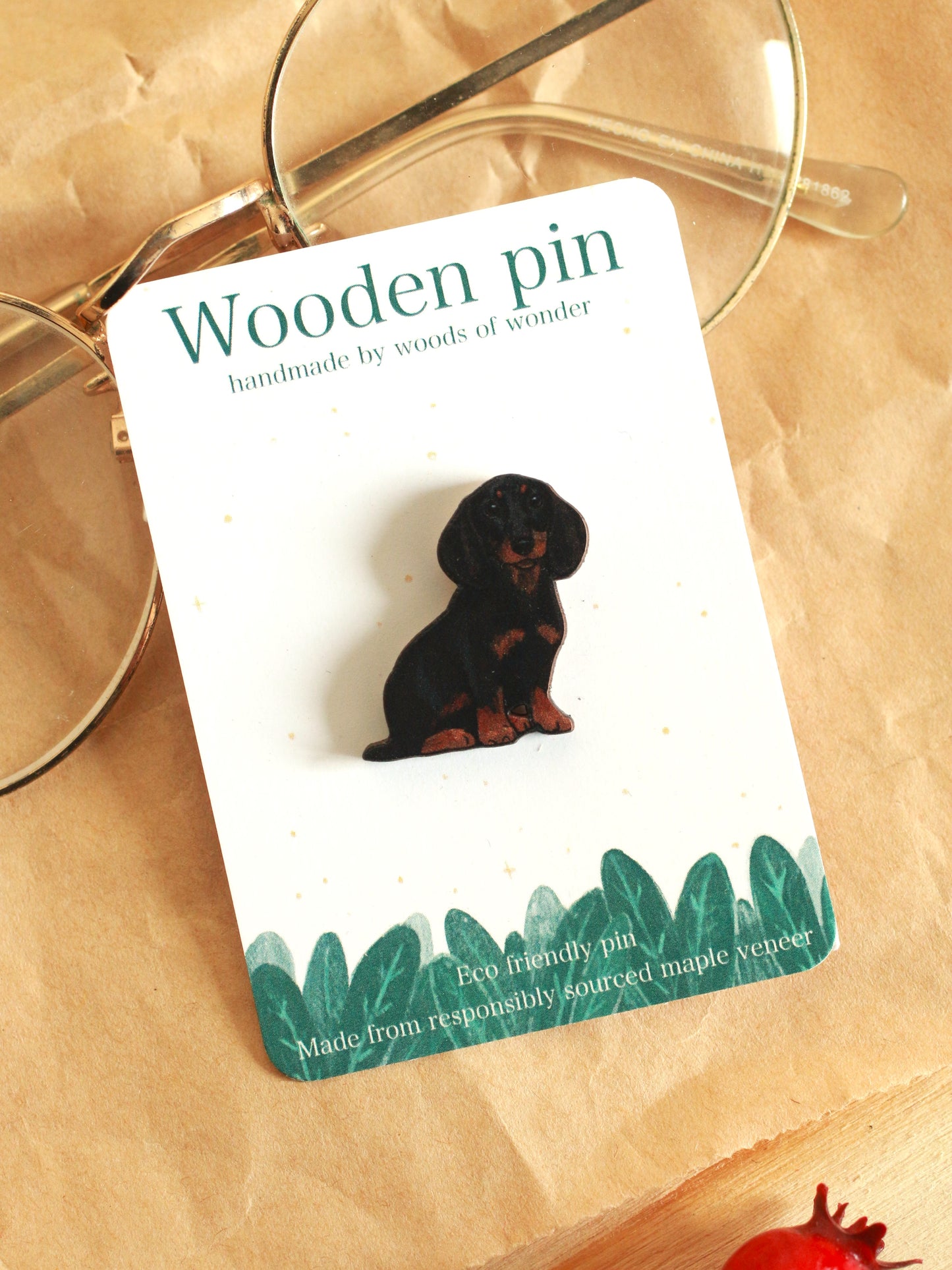 Dachshund pin - wooden dog brooch