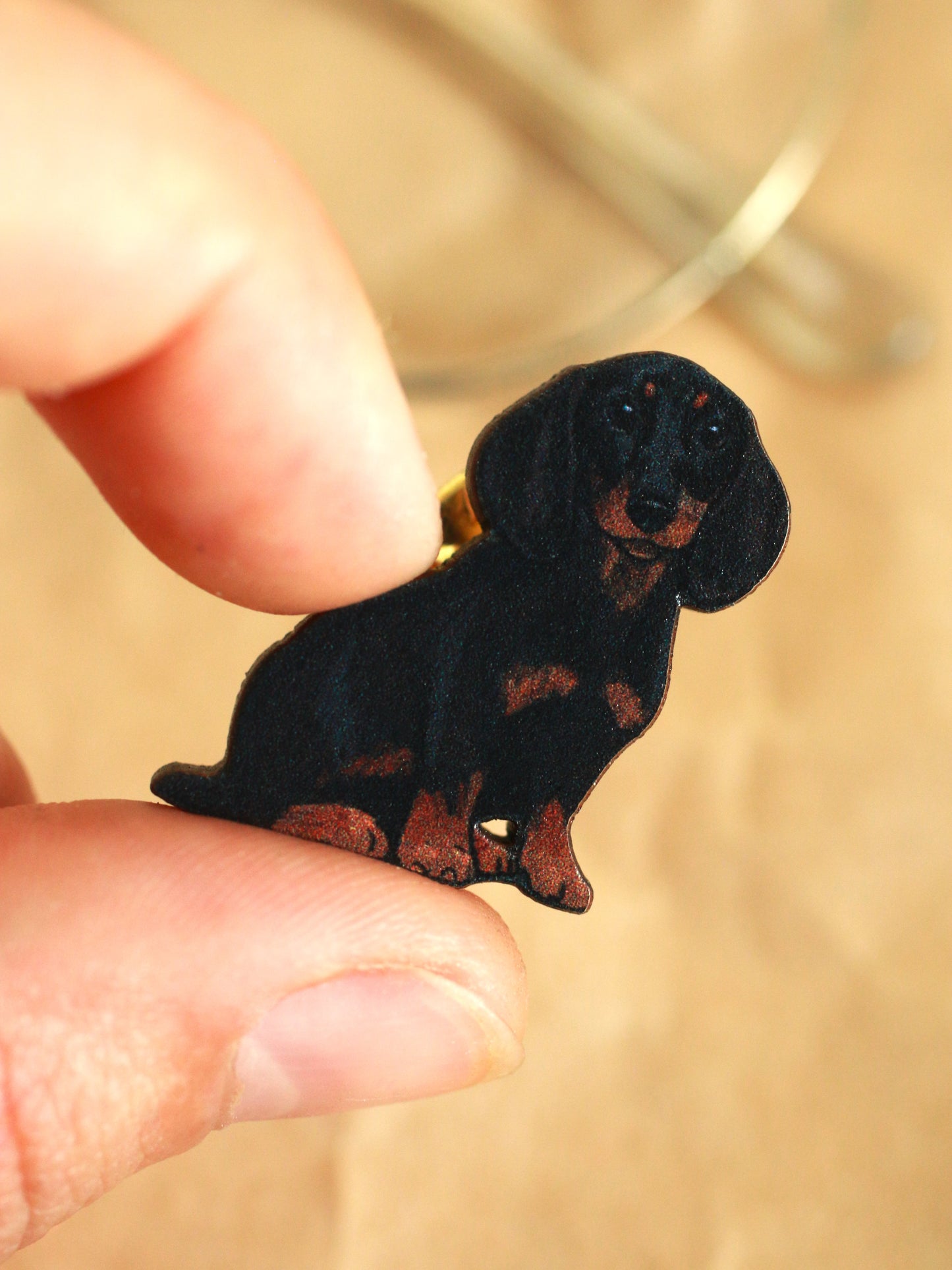 Dachshund pin - wooden dog brooch