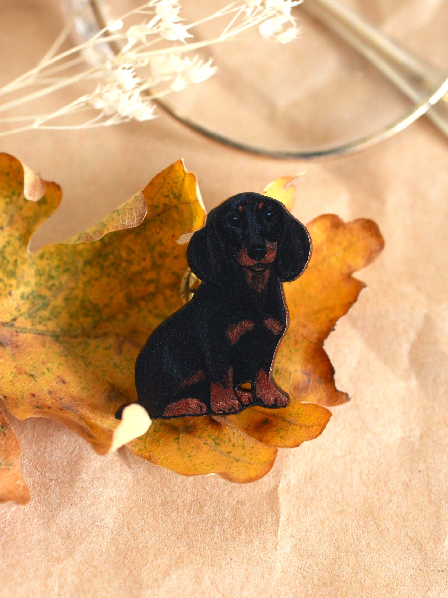 Dachshund pin - wooden dog brooch