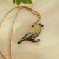 Greenfinch necklace - wooden Green finch pendant