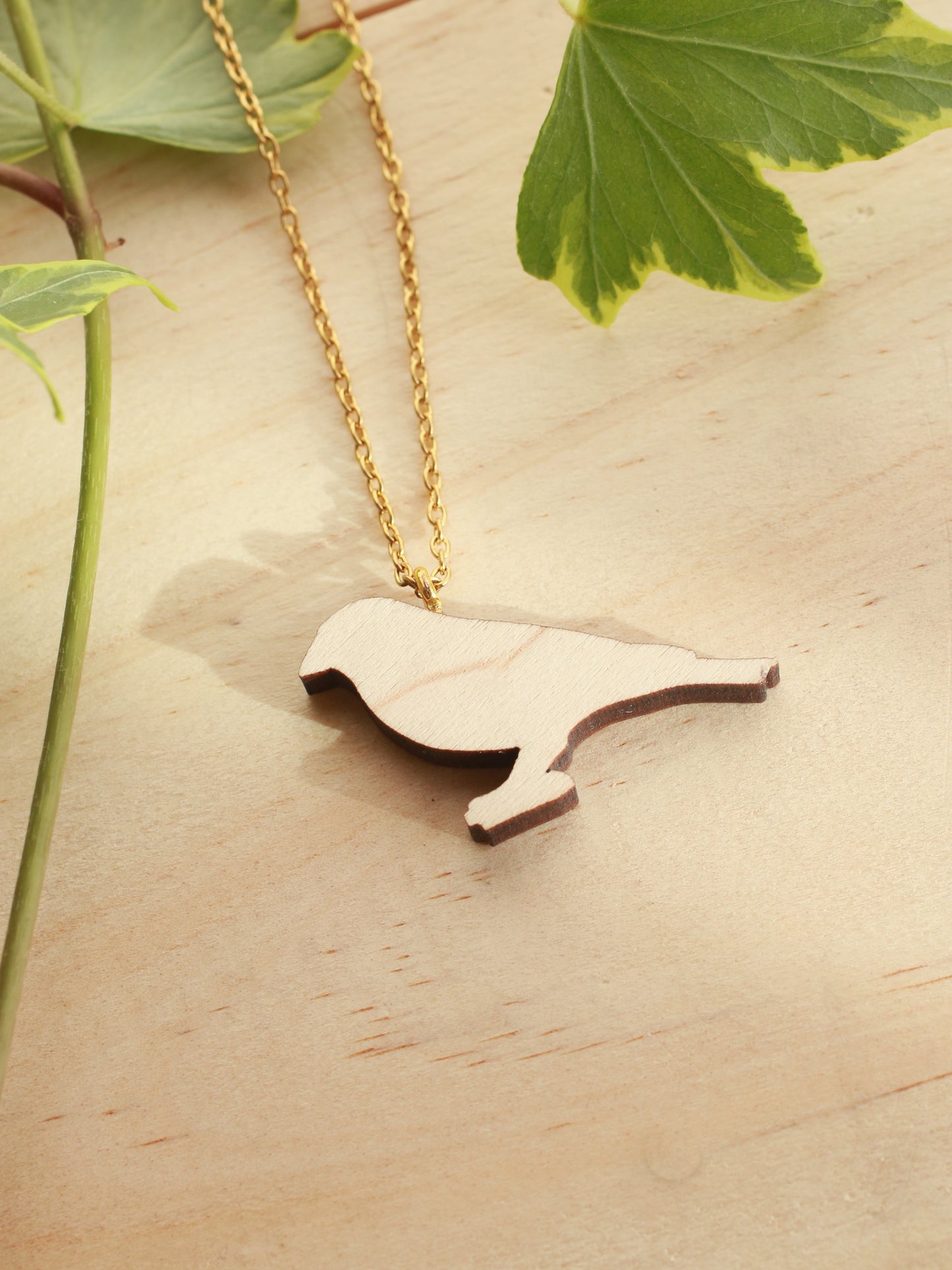 Greenfinch necklace - wooden Green finch pendant