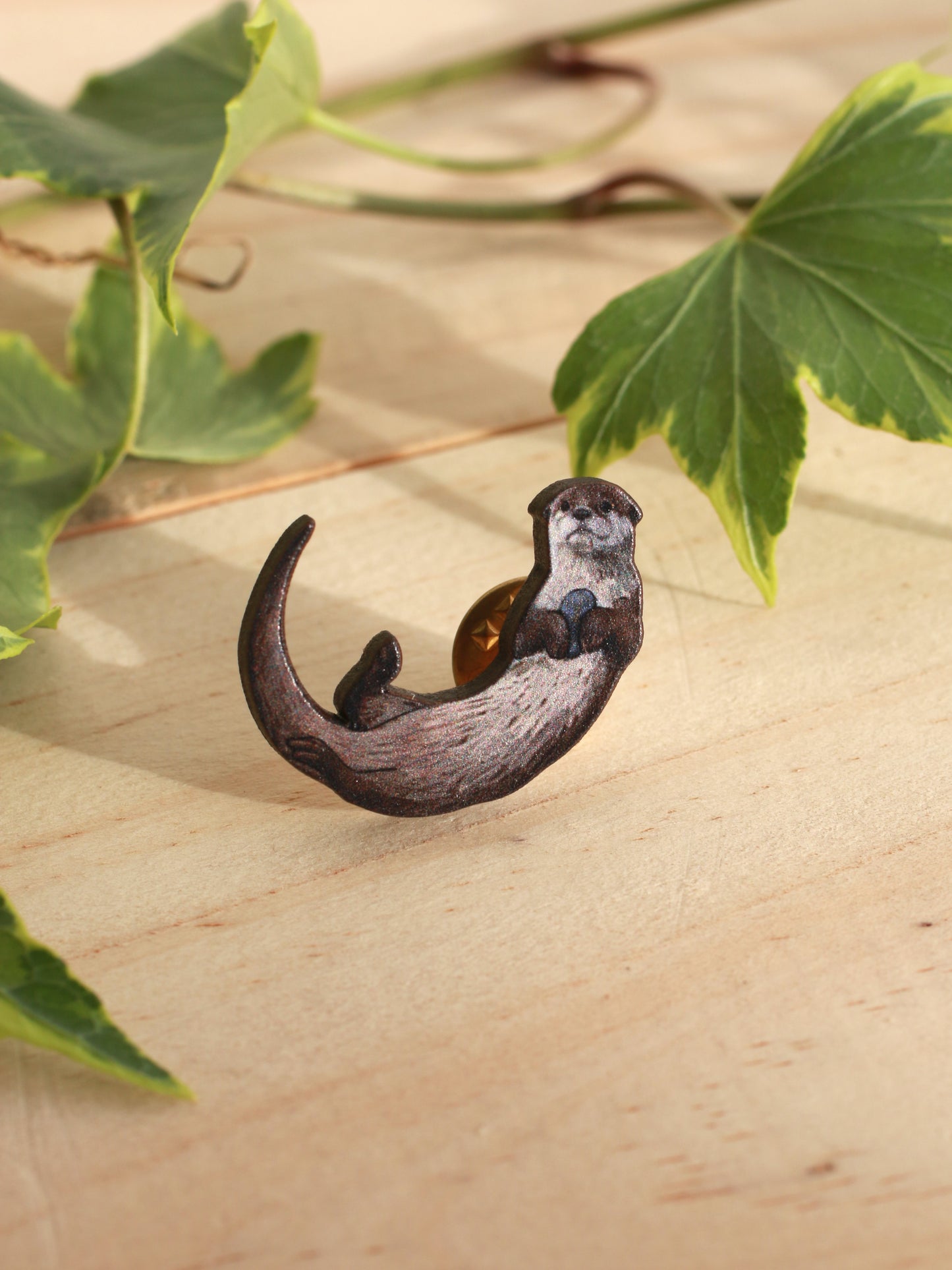 Otter pin - wooden otter brooch