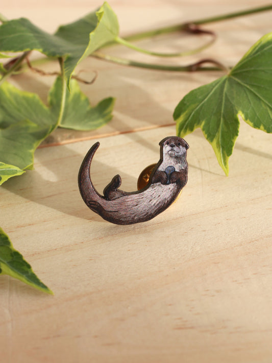 Otter pin - wooden otter brooch