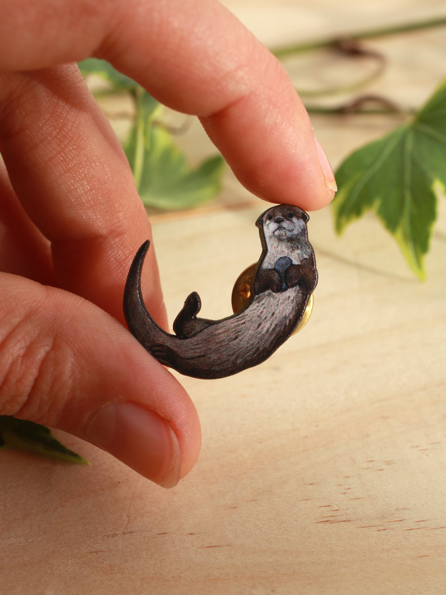 Otter pin - wooden otter brooch