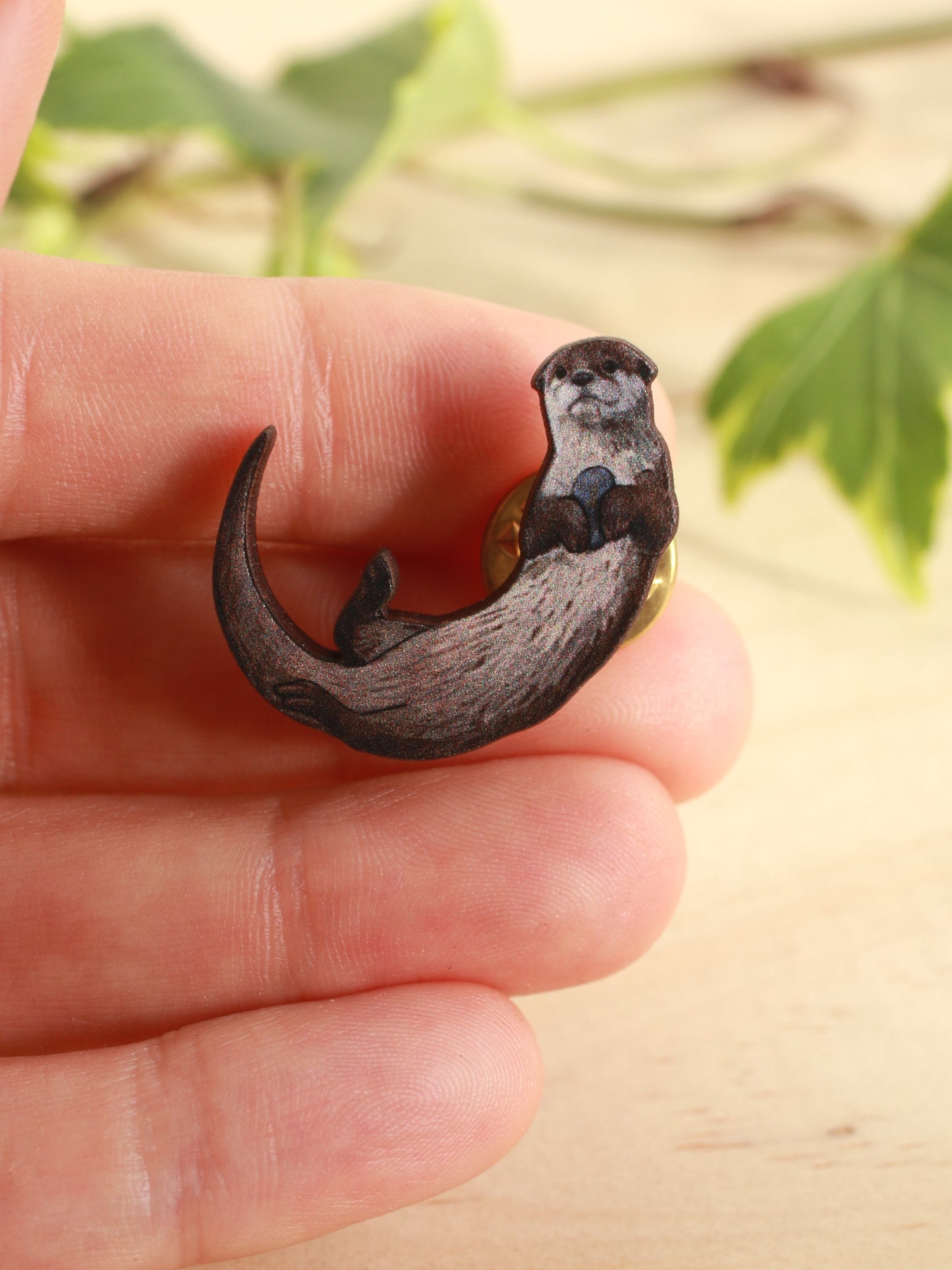 Otter pin - wooden otter brooch