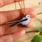 Long-tailed tit necklace - wooden bird pendant