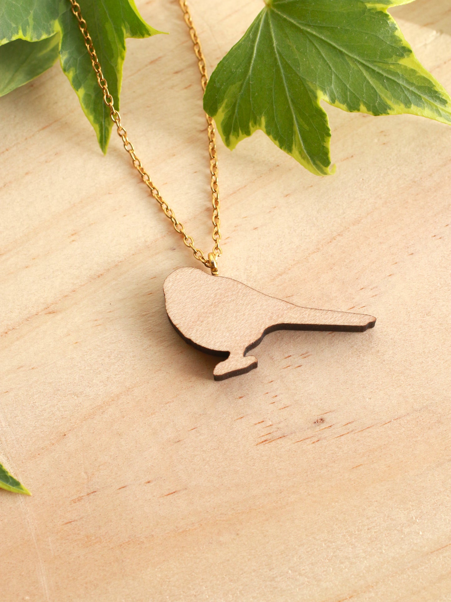 Long-tailed tit necklace - wooden bird pendant