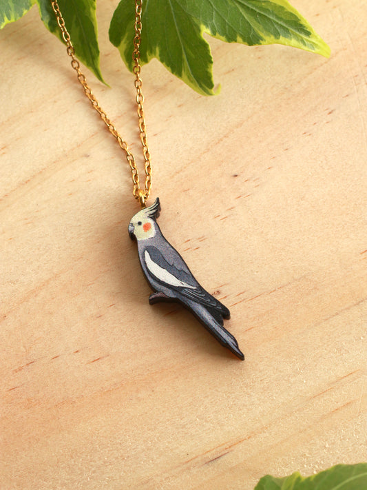 Cockatiel necklace - wooden parrot pendant