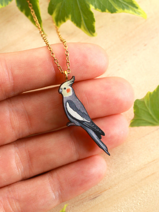 Cockatiel necklace - wooden parrot pendant