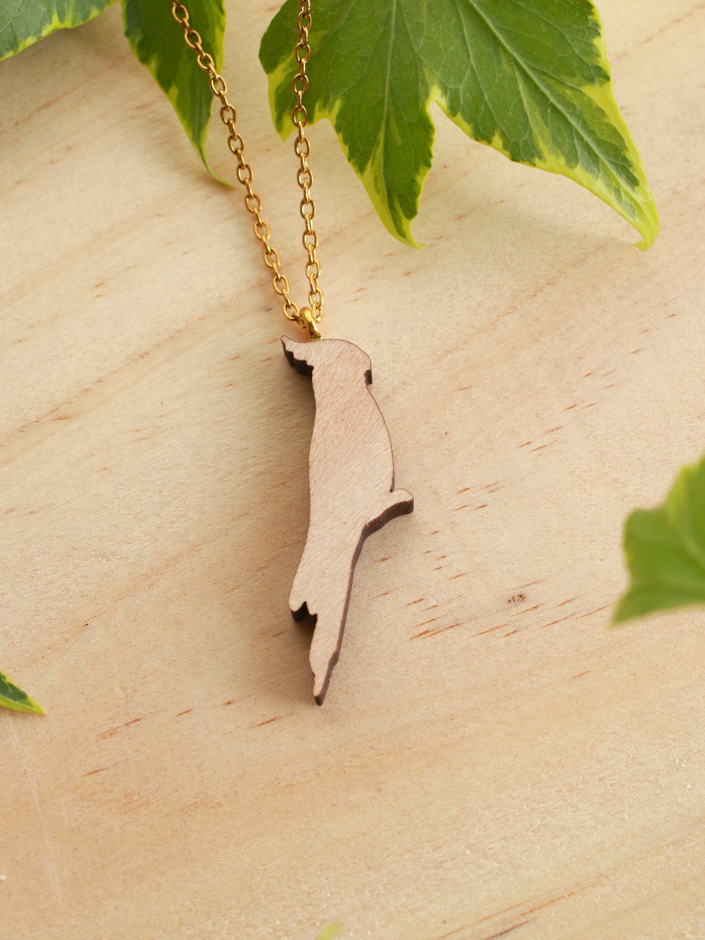 Cockatiel necklace - wooden parrot pendant