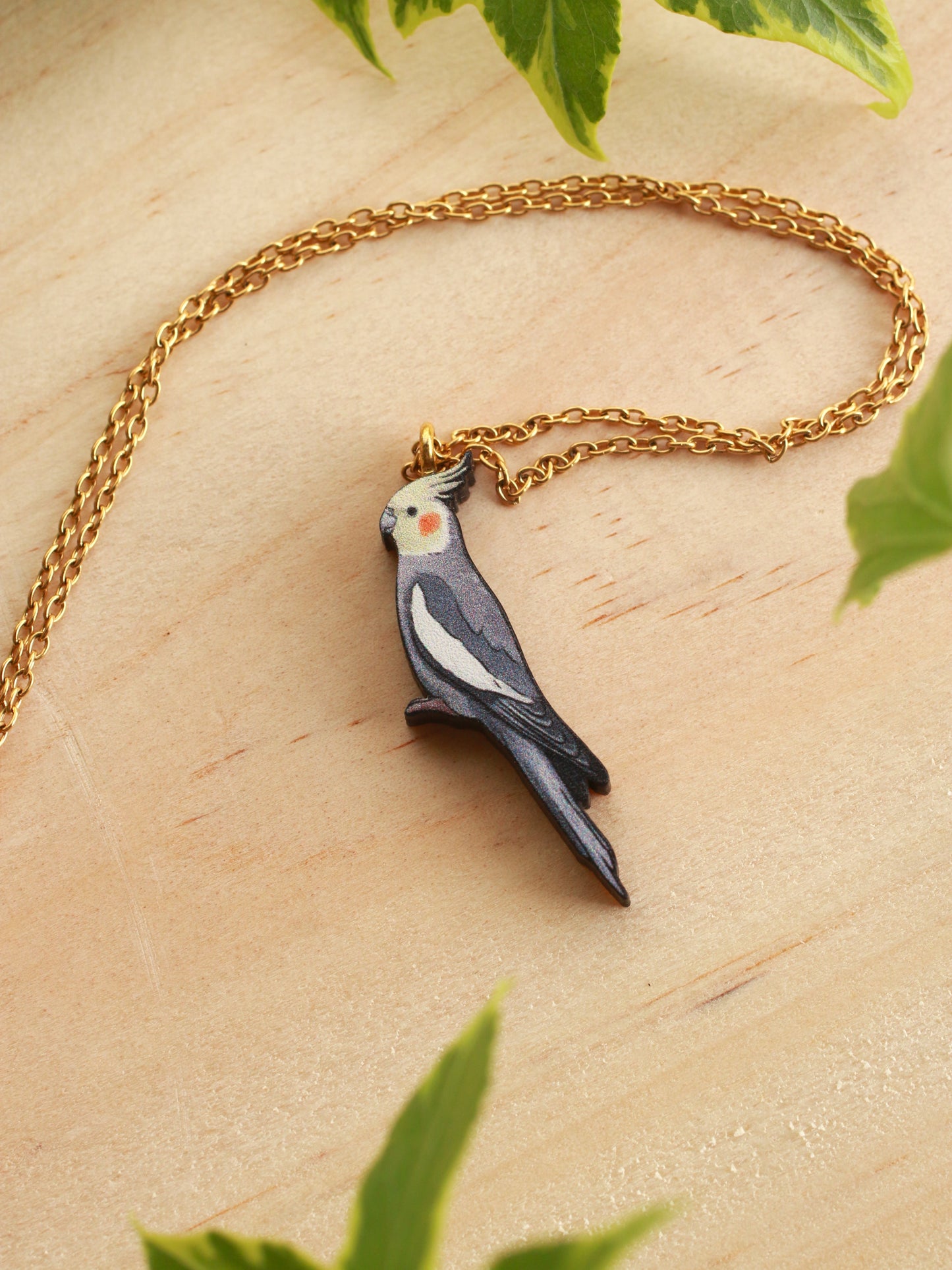 Cockatiel necklace - wooden parrot pendant