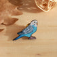 Blue budgie pin - wooden Parrot brooch