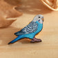 Blue budgie pin - wooden Parrot brooch