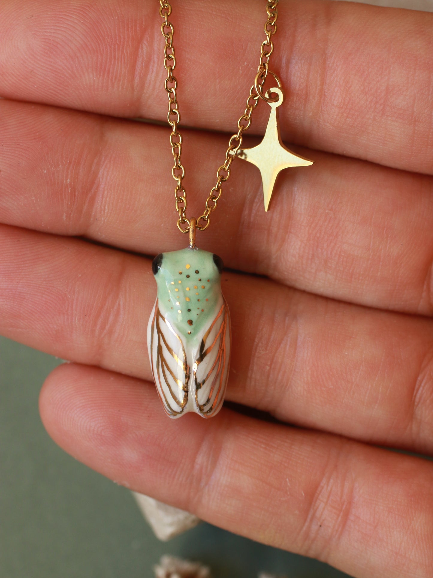 Green cicada necklace