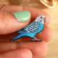 Blue budgie pin - wooden Parrot brooch