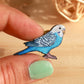 Blue budgie pin - wooden Parrot brooch