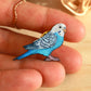 Blue budgie pin - wooden Parrot brooch