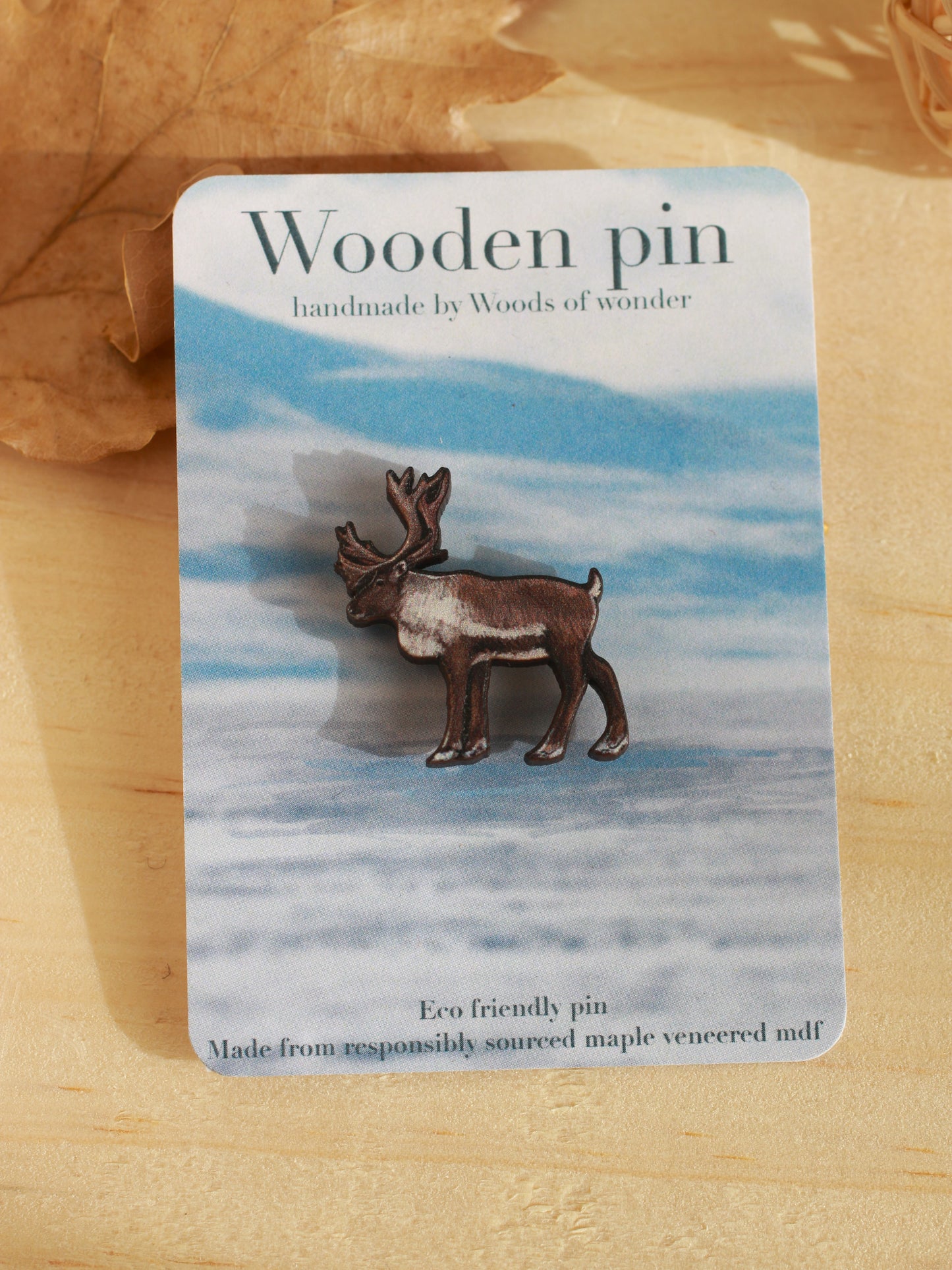 Reindeer pin - wooden reindeer brooch