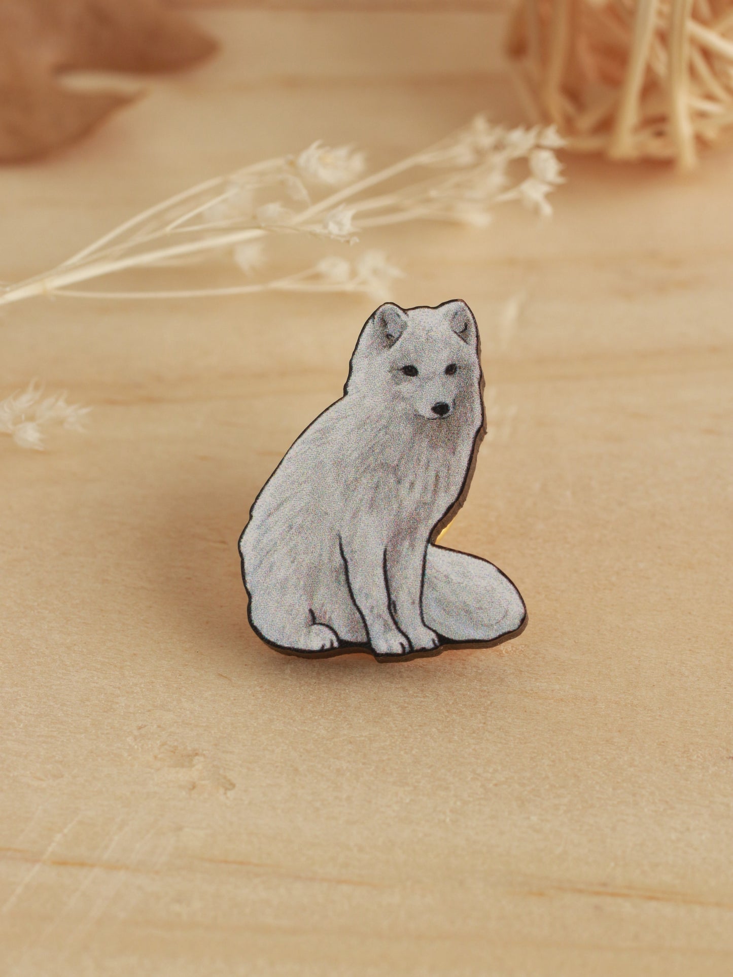 Arctic fox pin - white fox cub brooch