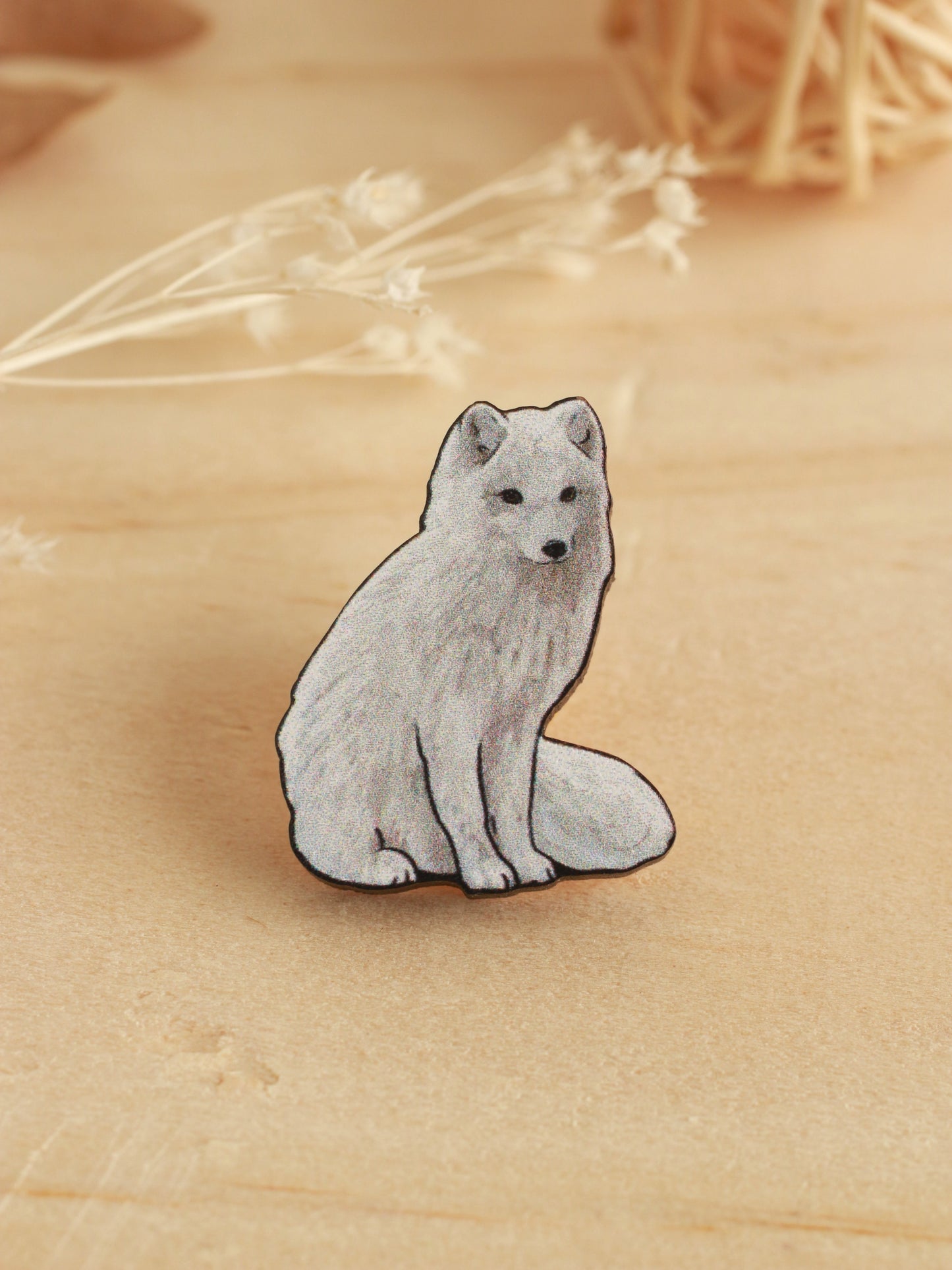 Arctic fox pin - white fox cub brooch