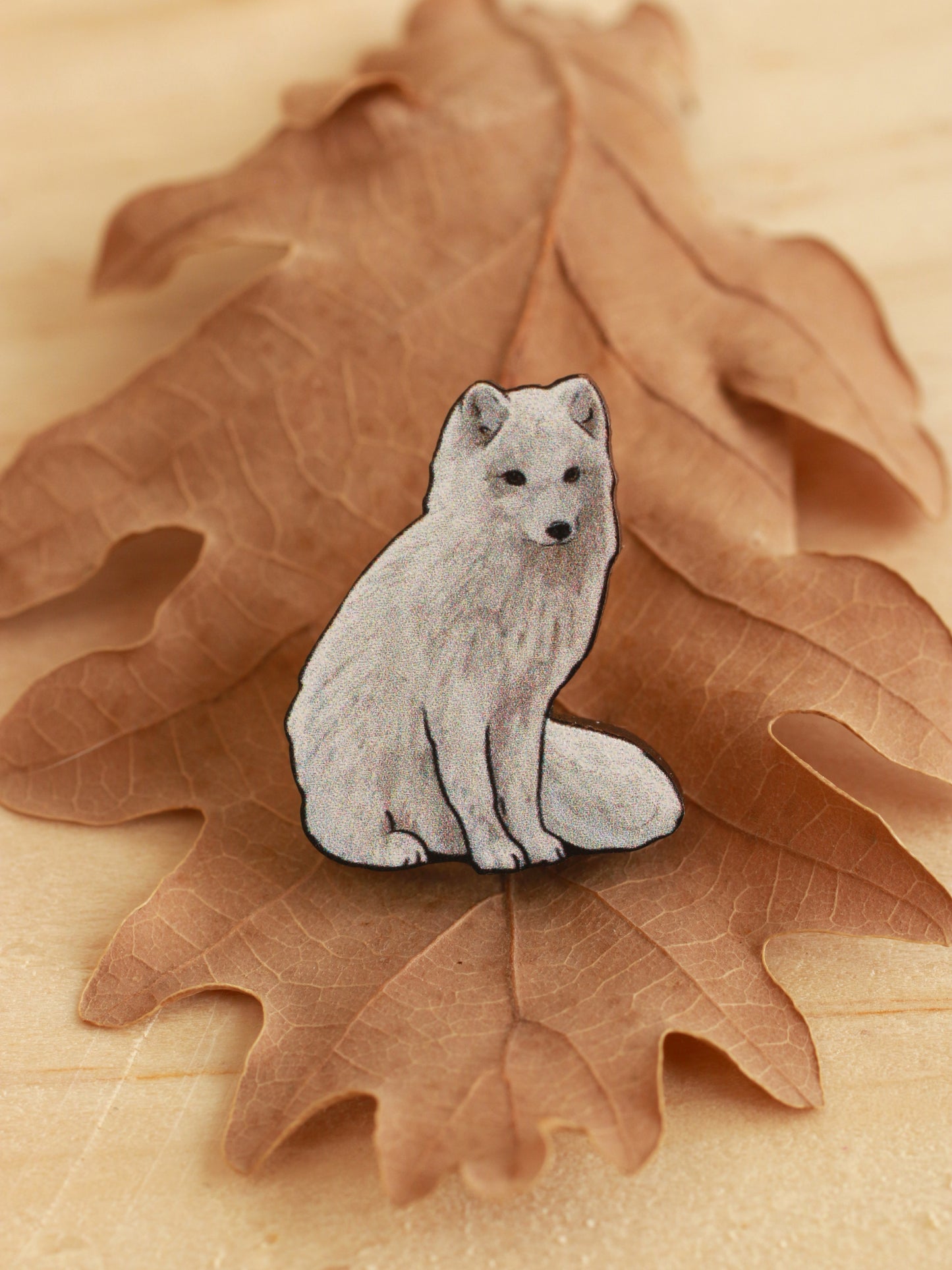 Arctic fox pin - white fox cub brooch