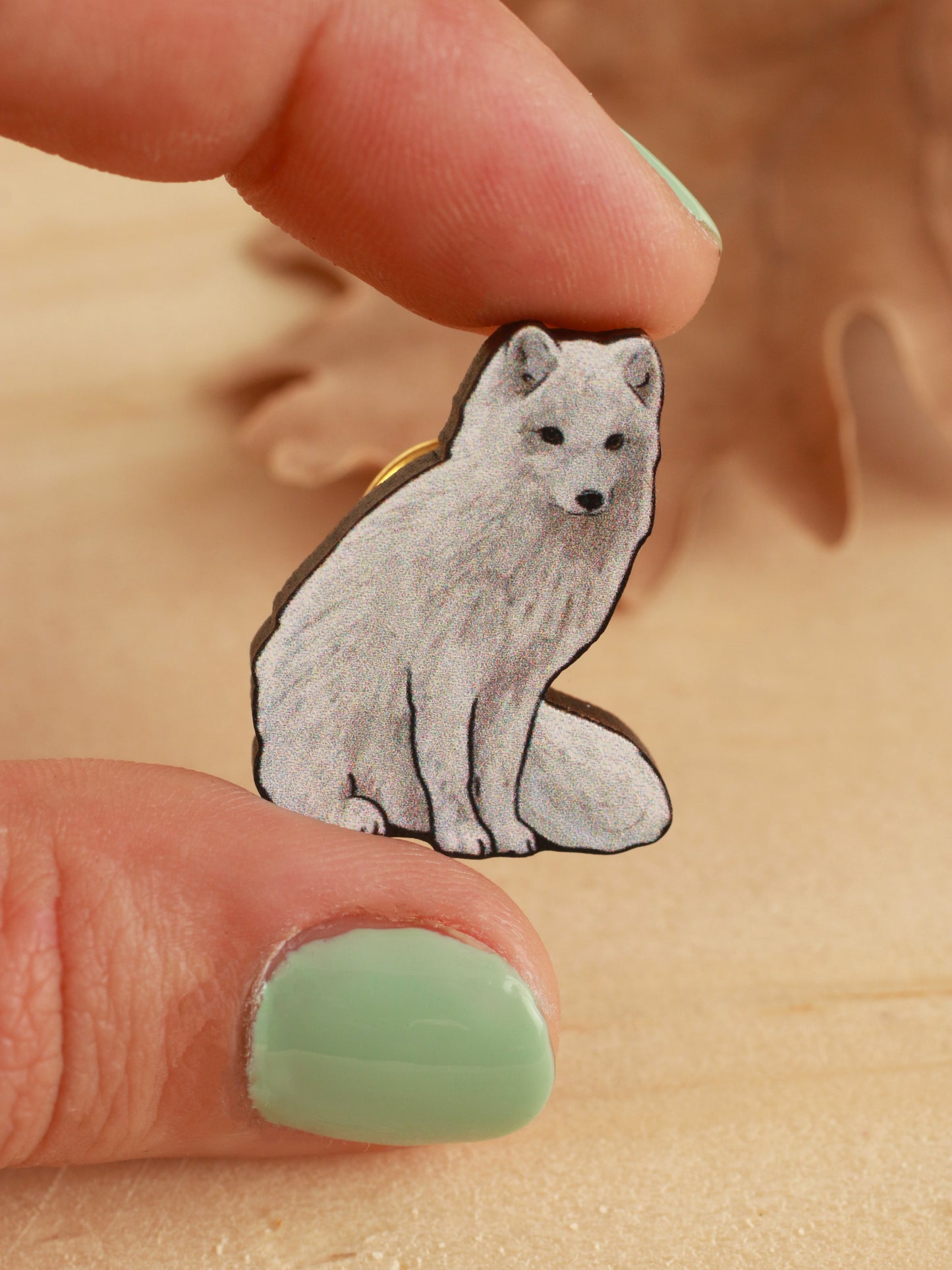 Arctic fox pin - white fox cub brooch