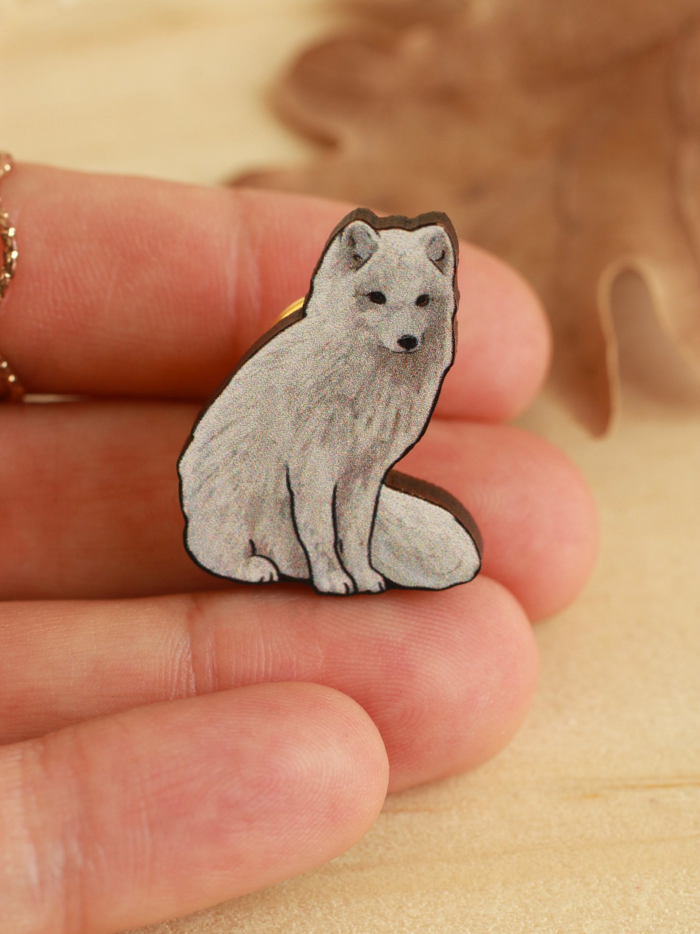 Arctic fox pin - white fox cub brooch