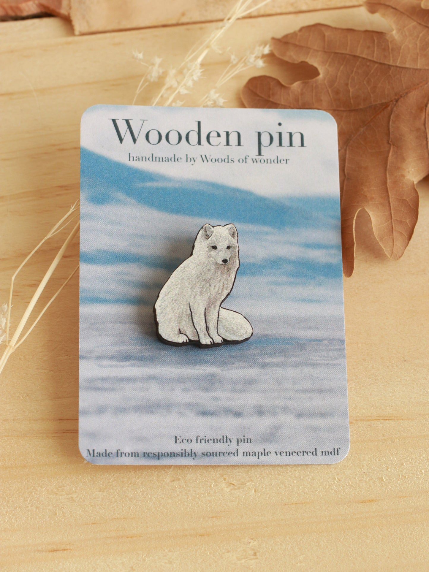 Arctic fox pin - white fox cub brooch