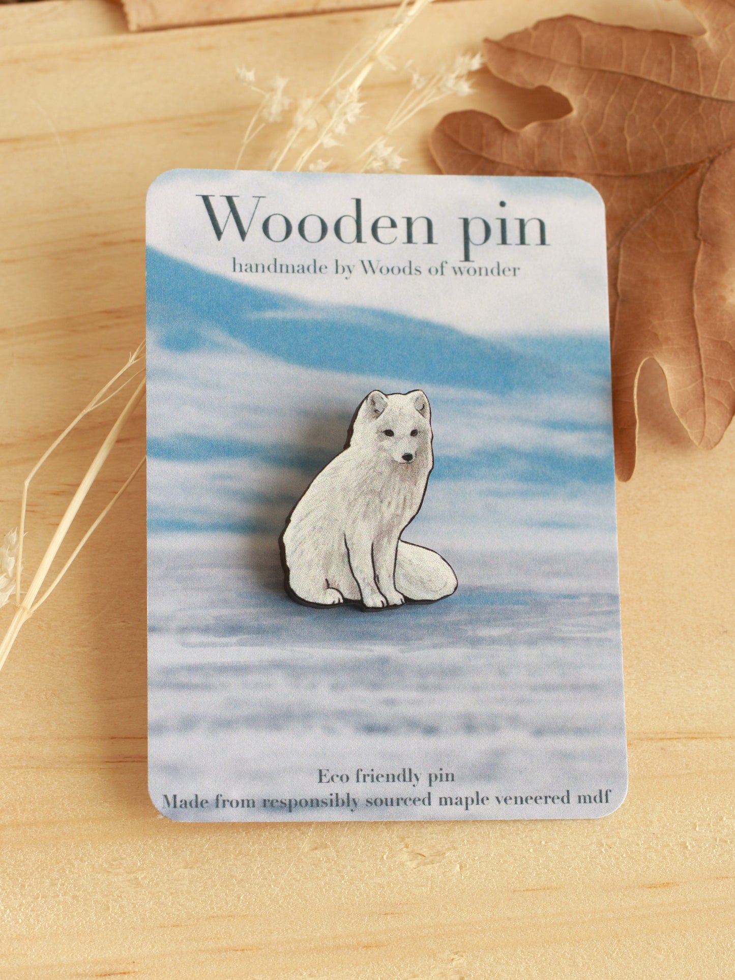 Arctic fox pin - white fox cub brooch