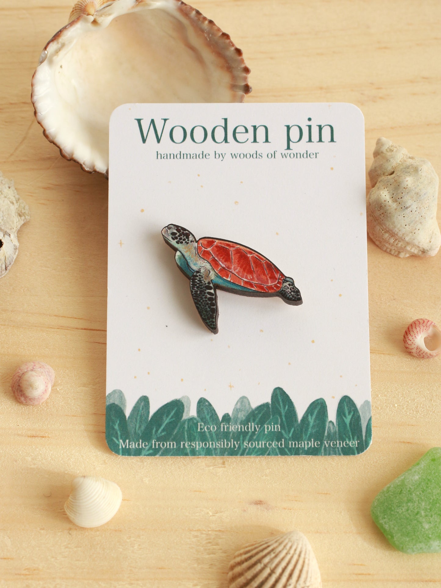 Sea turtle pin - wooden turtle brooch