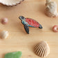 Sea turtle pin - wooden turtle brooch