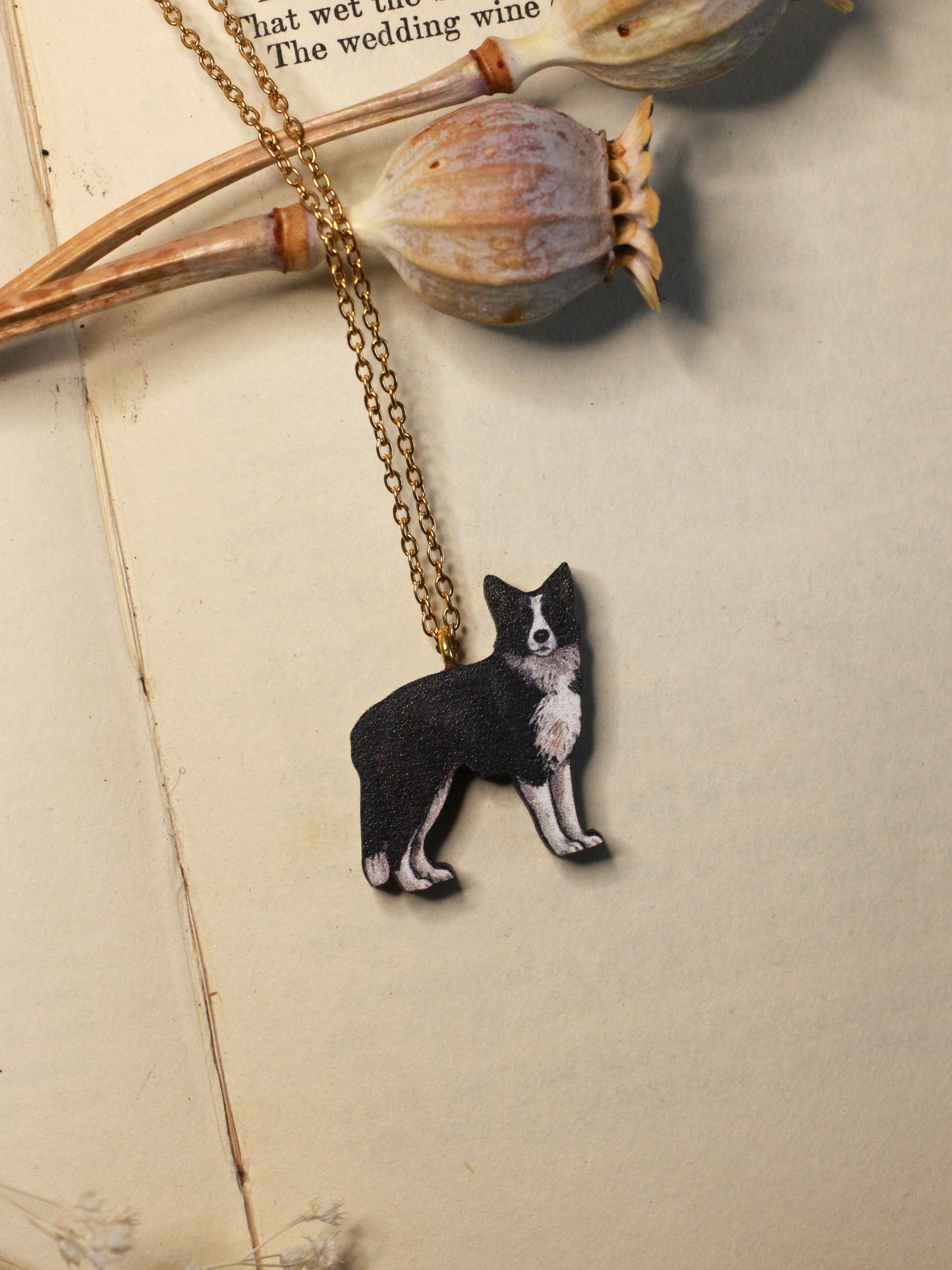 Border collie necklace - wooden dog pendant