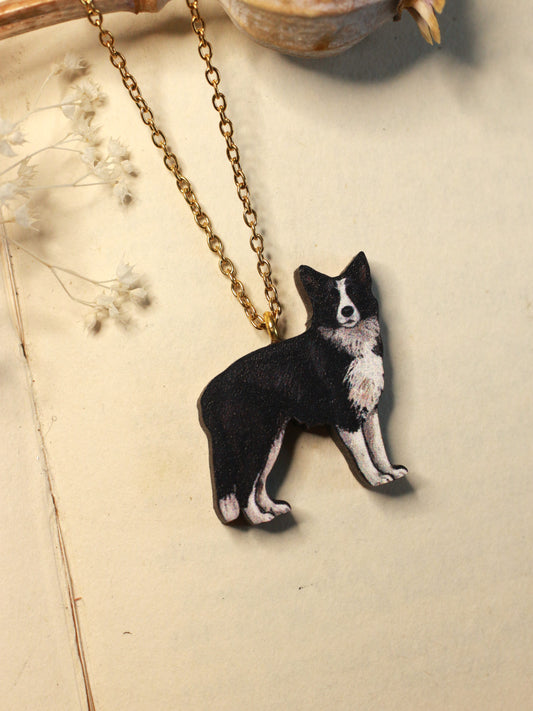 Border collie necklace - wooden dog pendant