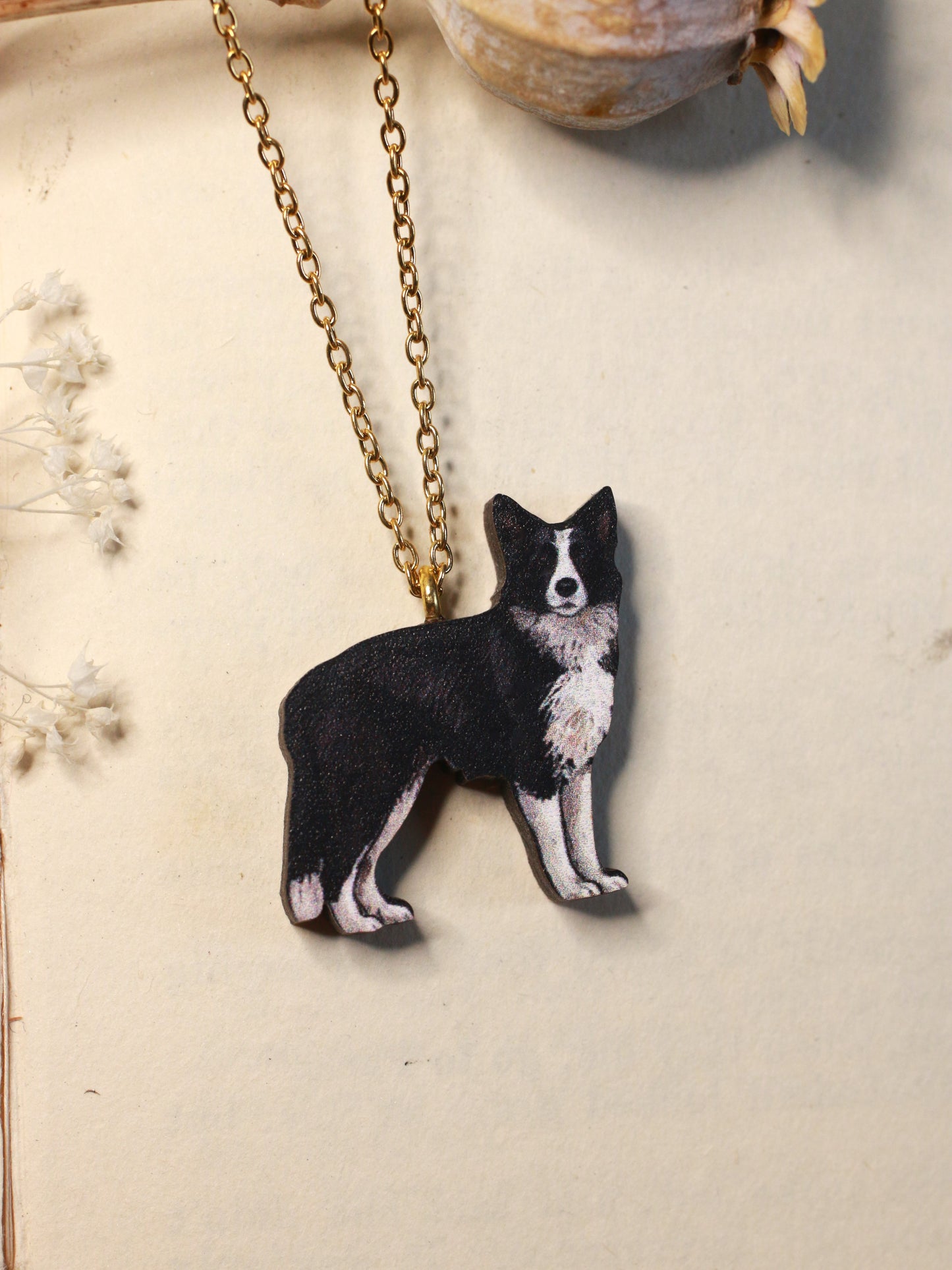 Border collie necklace - wooden dog pendant