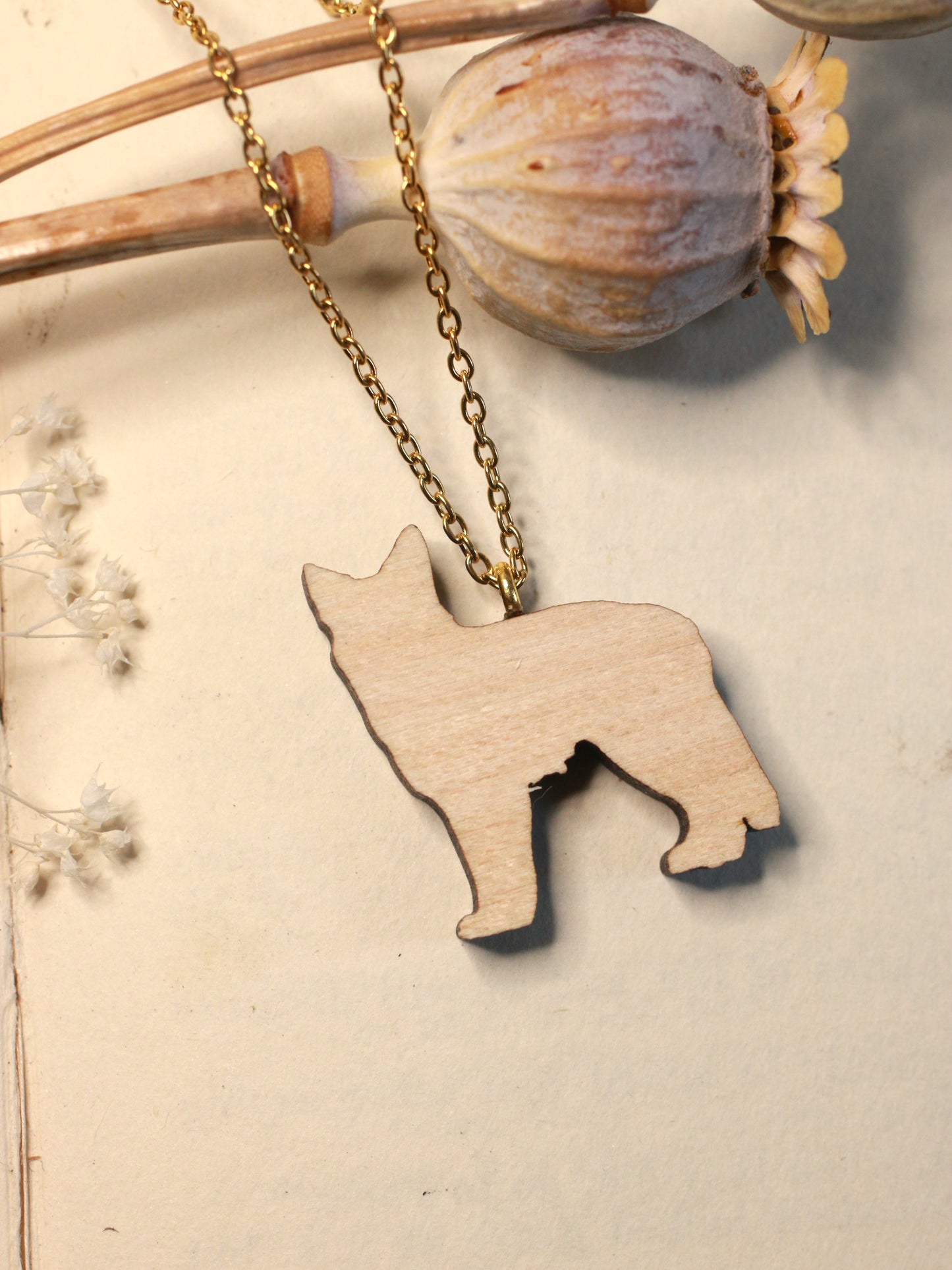 Border collie necklace - wooden dog pendant