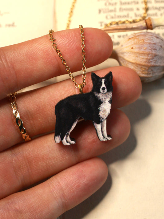 Border collie necklace - wooden dog pendant