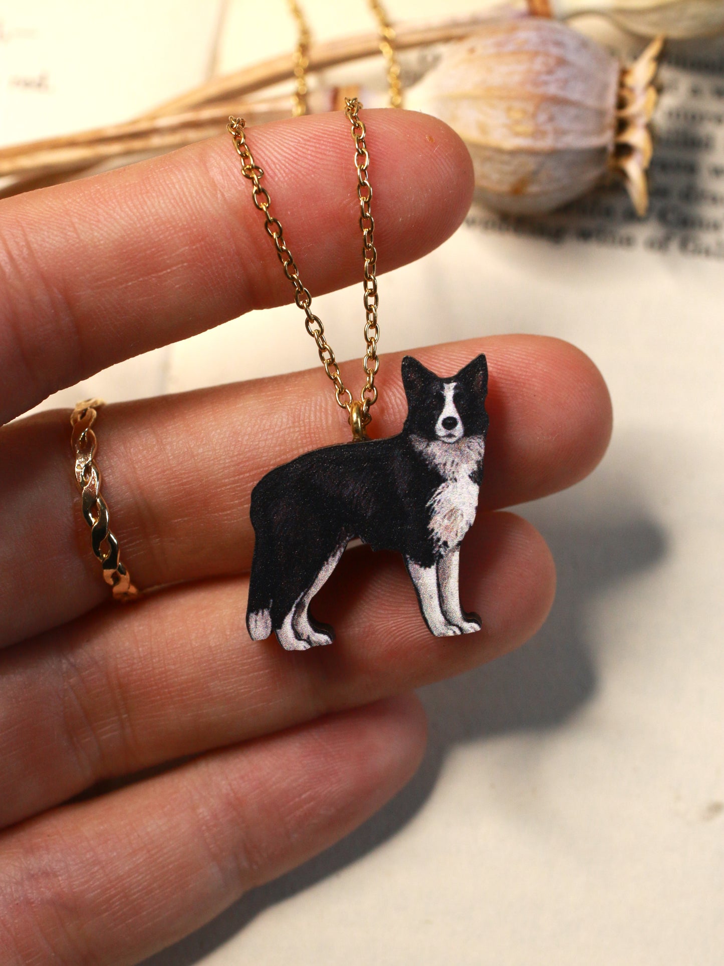 Border collie necklace - wooden dog pendant