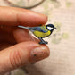 Great tit pin - wooden bird brooch