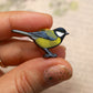 Great tit pin - wooden bird brooch