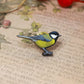 Great tit pin - wooden bird brooch