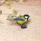 Great tit pin - wooden bird brooch